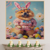 Chow Chow Easter Bunny Decor, Cute Pet Portrait for Spring Home Decor, Holiday Gifts for Dog Lovers, Dog Wall Art on Canvas Wrap, Framed Print, or Rolled Artwork